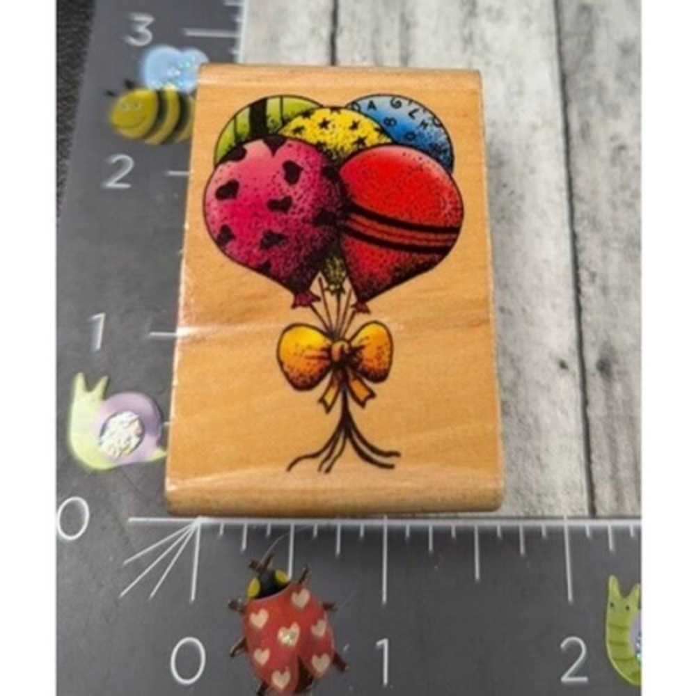 Sky Kids Balloon Bunch Bouquet 2001 Rubber Stamp Wood #A53